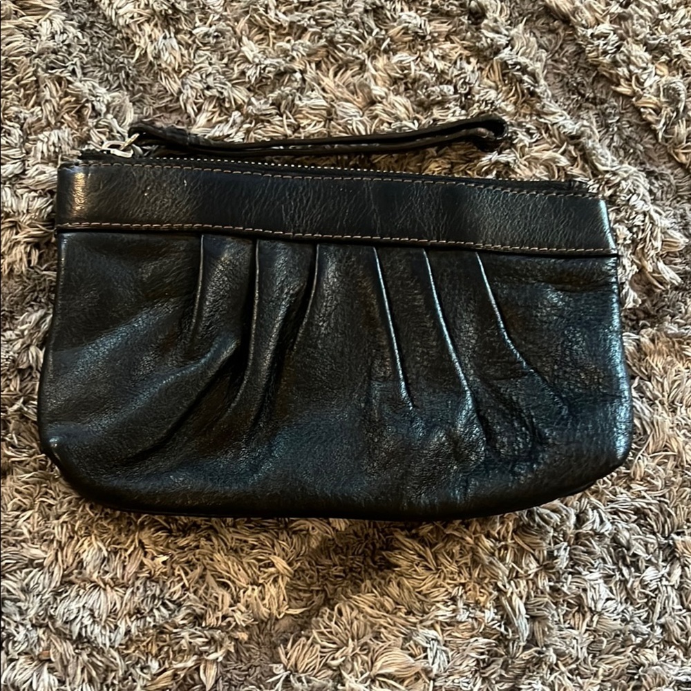 Cole Haan Black Leather Clutch with Pleated Design